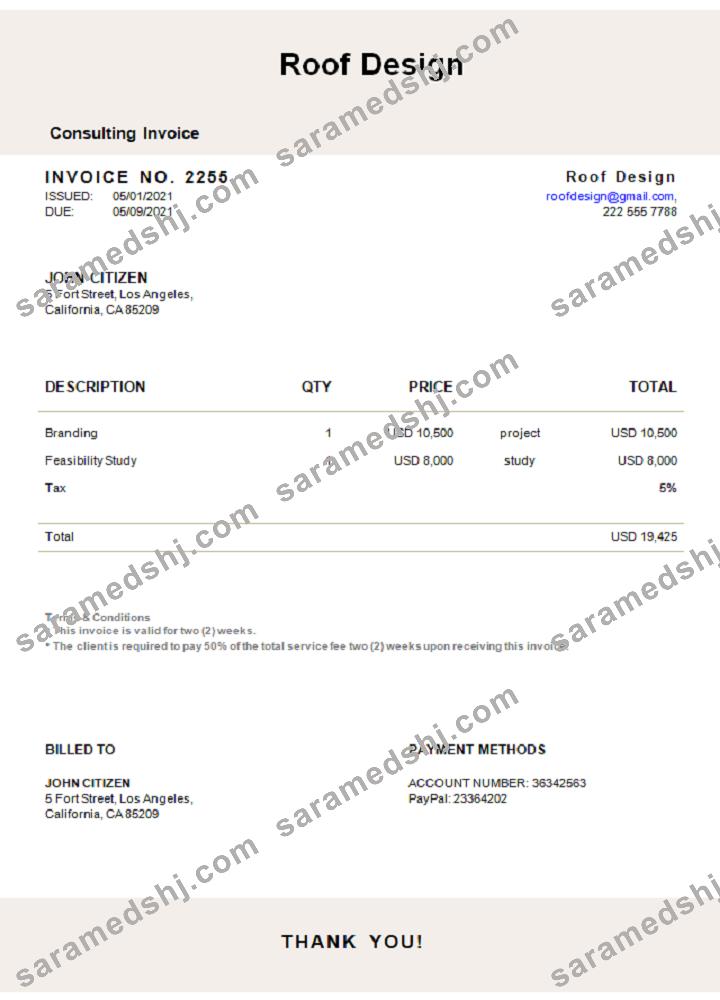 USA Roof Design invoice
